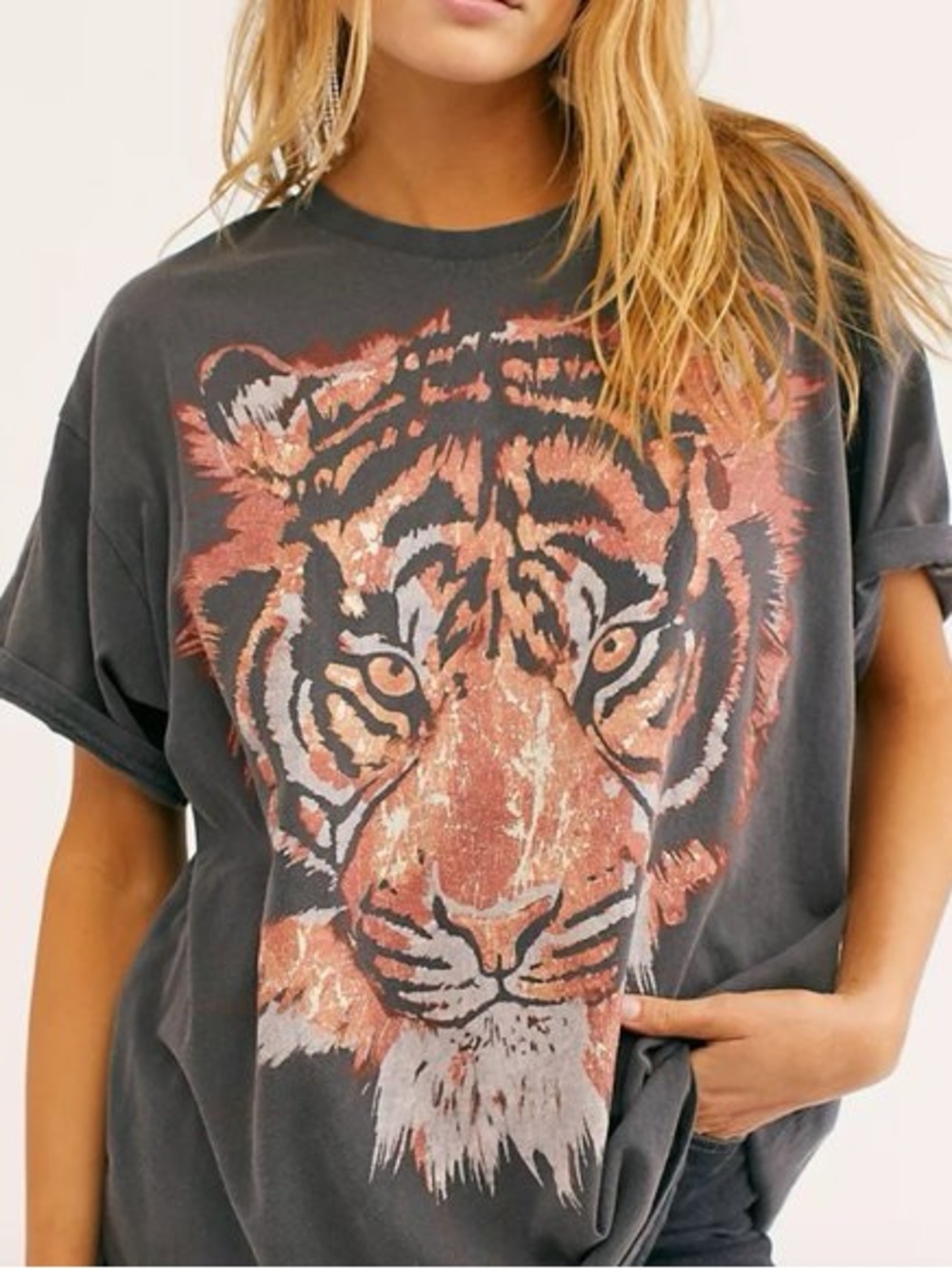 Free People Wrangler Oversized Tiger Graphic T-Shirt-size XS - Picture 4 of 6